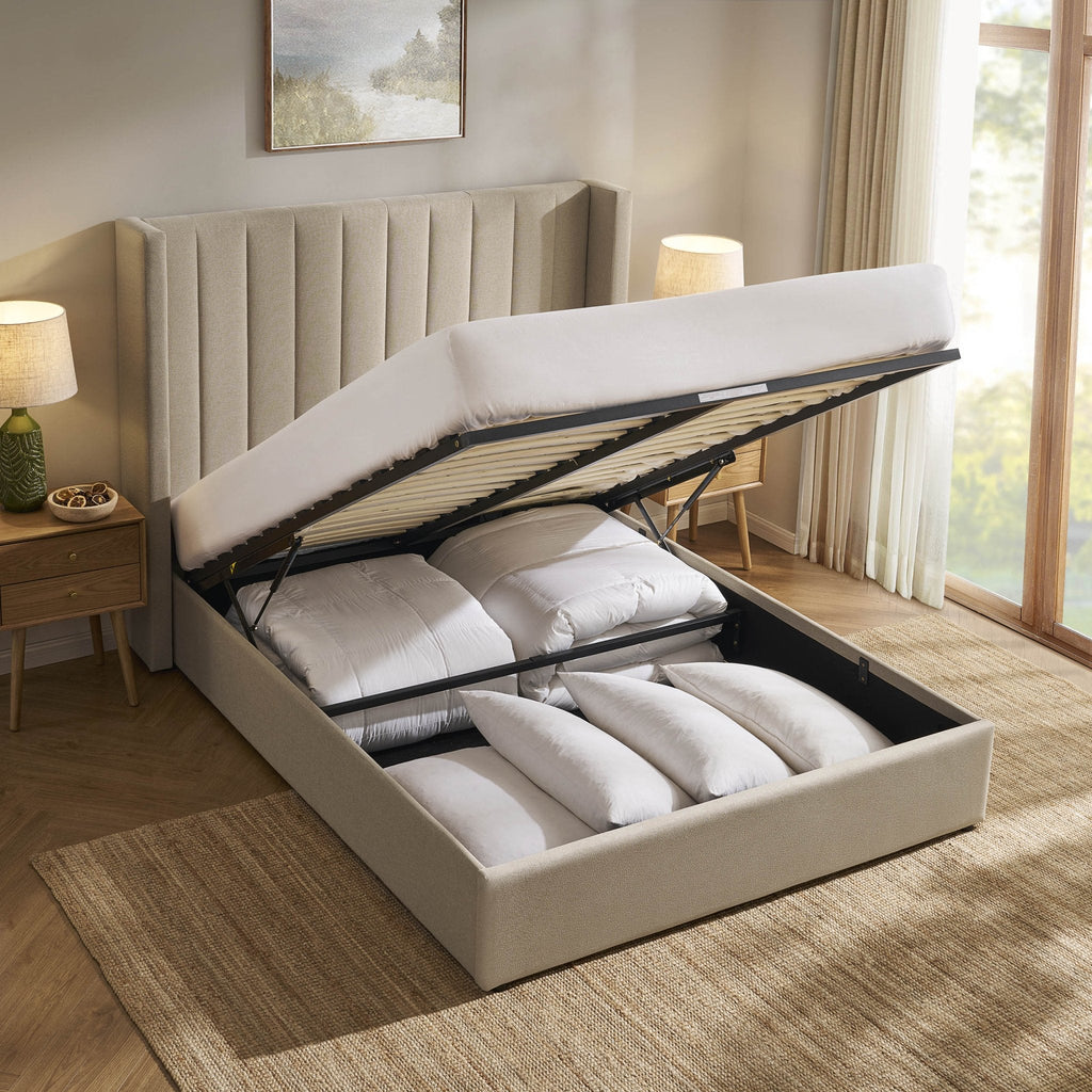 Madison Ottoman Storage Bed - Oatmeal
