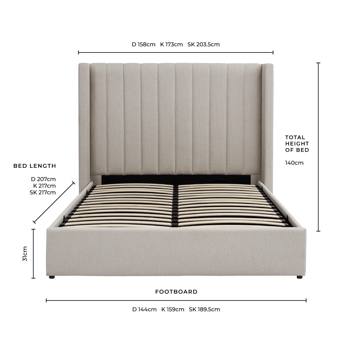 Madison Ottoman Storage Bed - Stone Grey