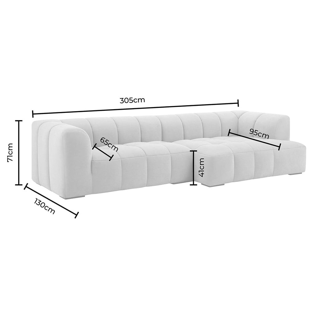 Manhattan Right Hand Large Chaise Sofa - Stone