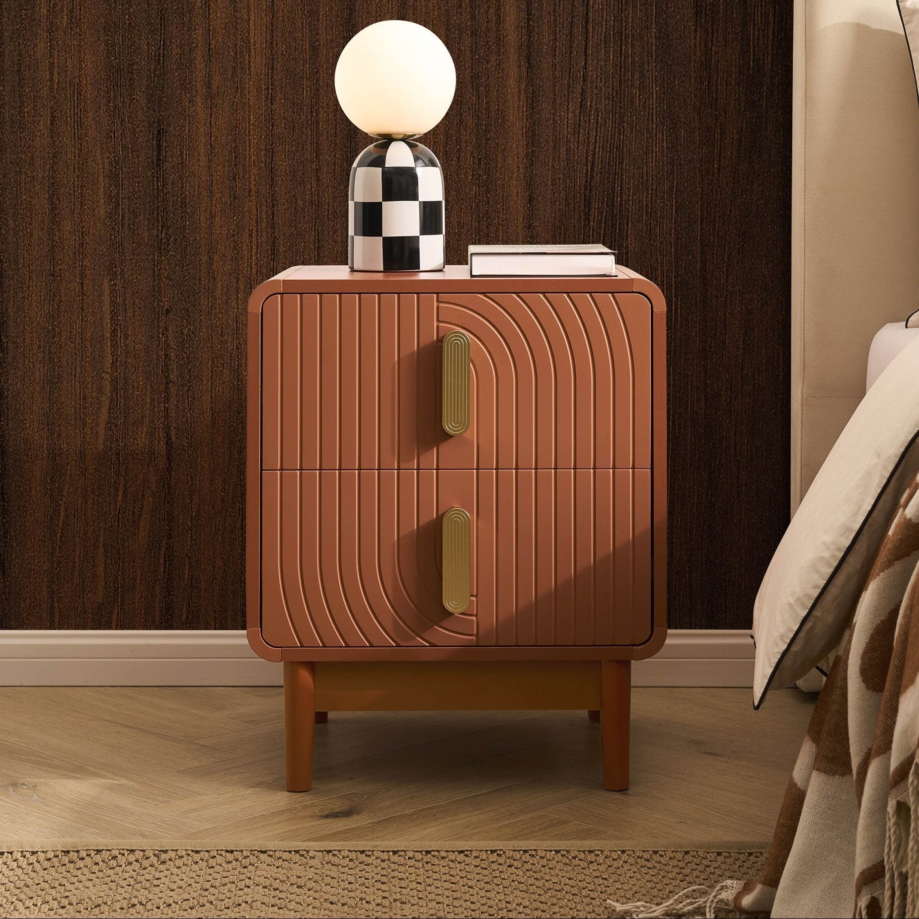 Marnie 2 Drawer Bedside Table - Burnt Orange
