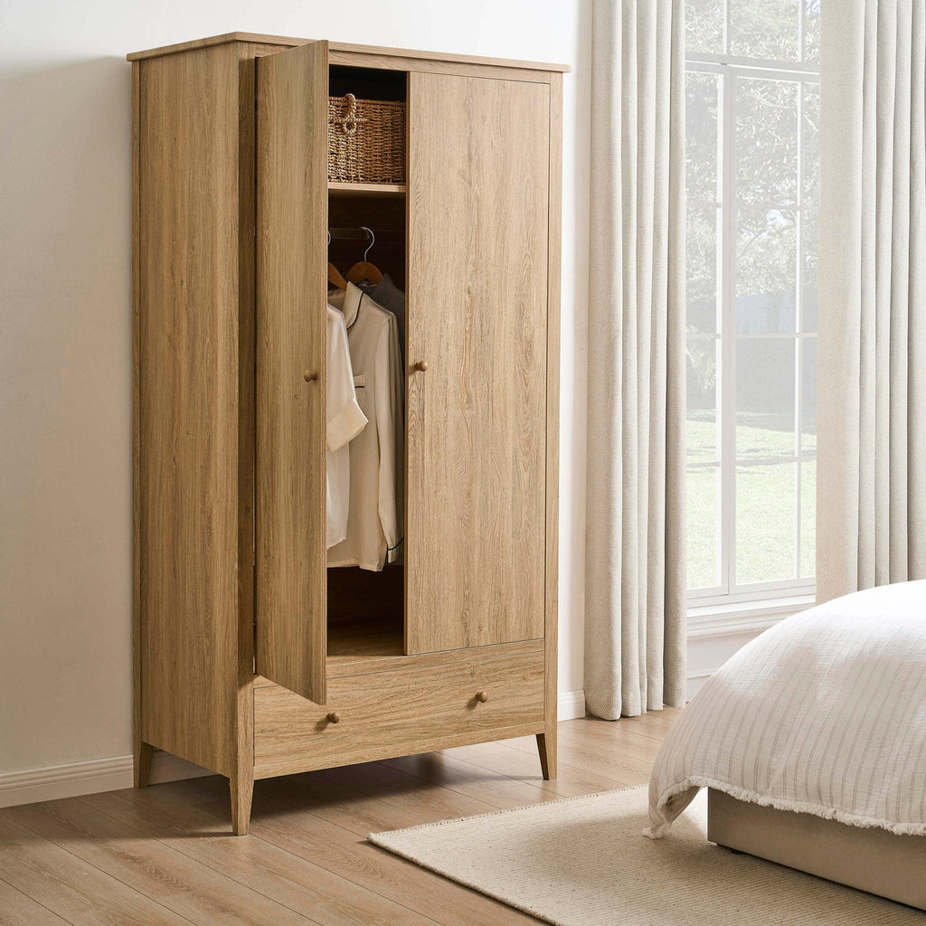 Nell 2 Door Wardrobe with Drawer - Light Wood