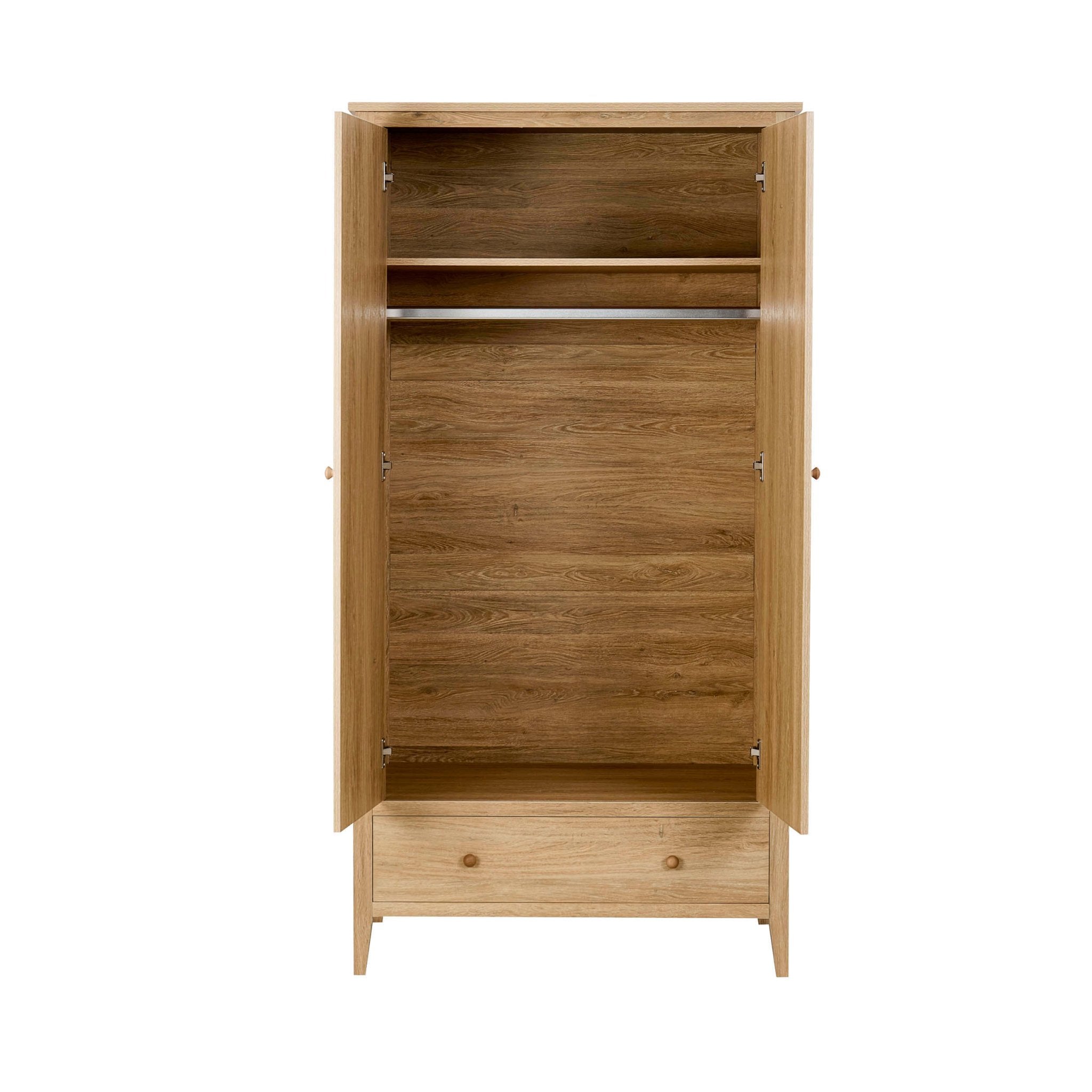Nell 2 Door Wardrobe with Drawer - Light Wood
