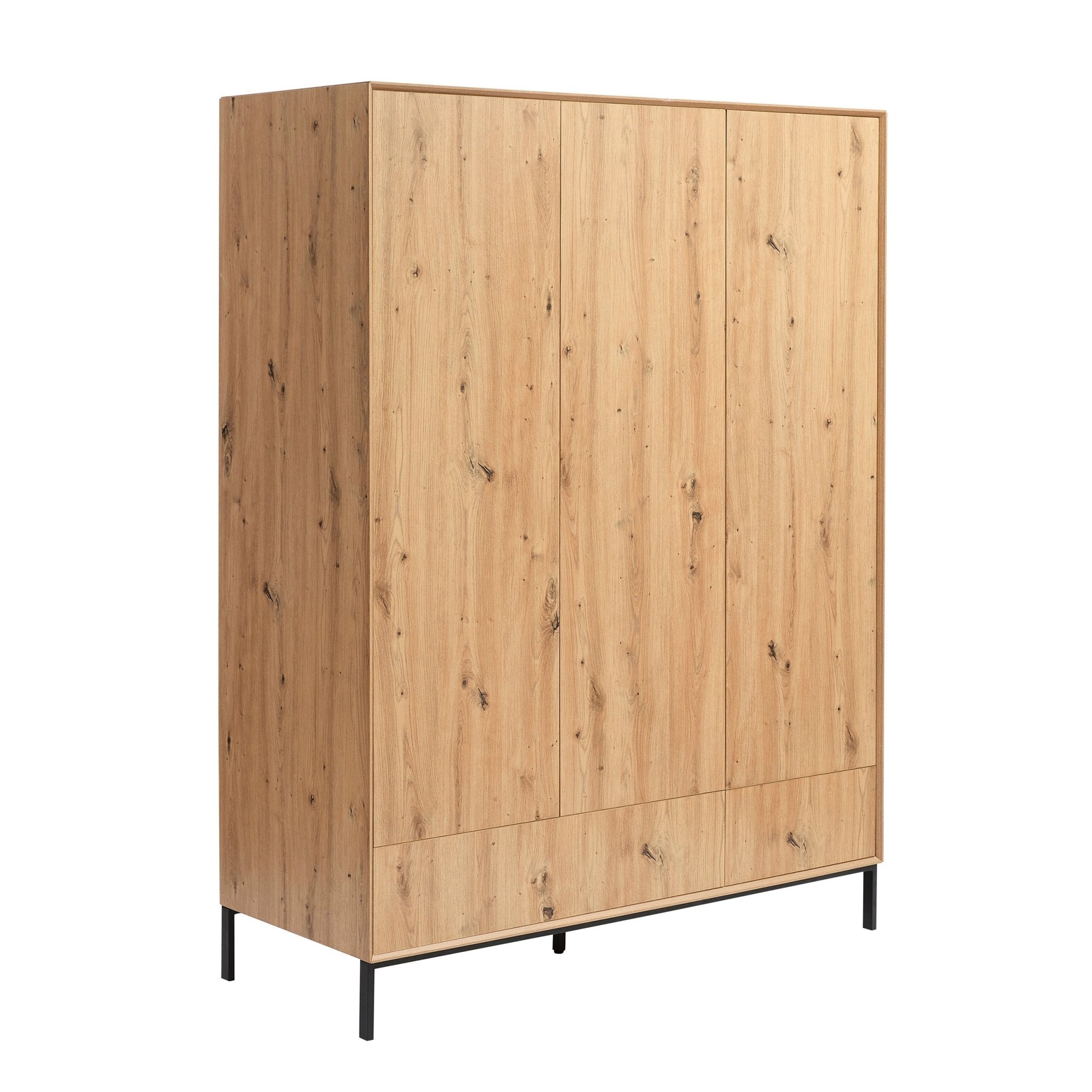 Nova 3 Door Wardrobe with Drawers - Light Wood