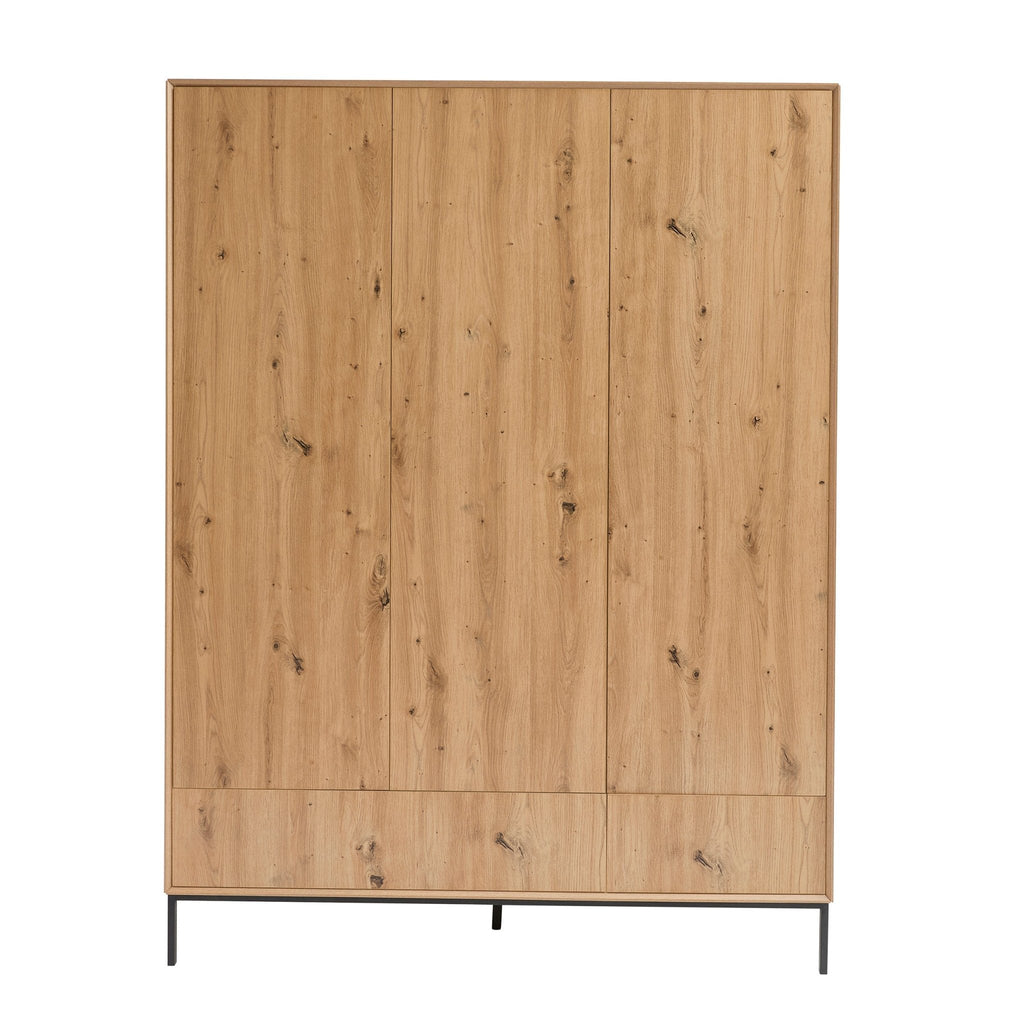 Nova 3 Door Wardrobe with Drawers - Light Wood
