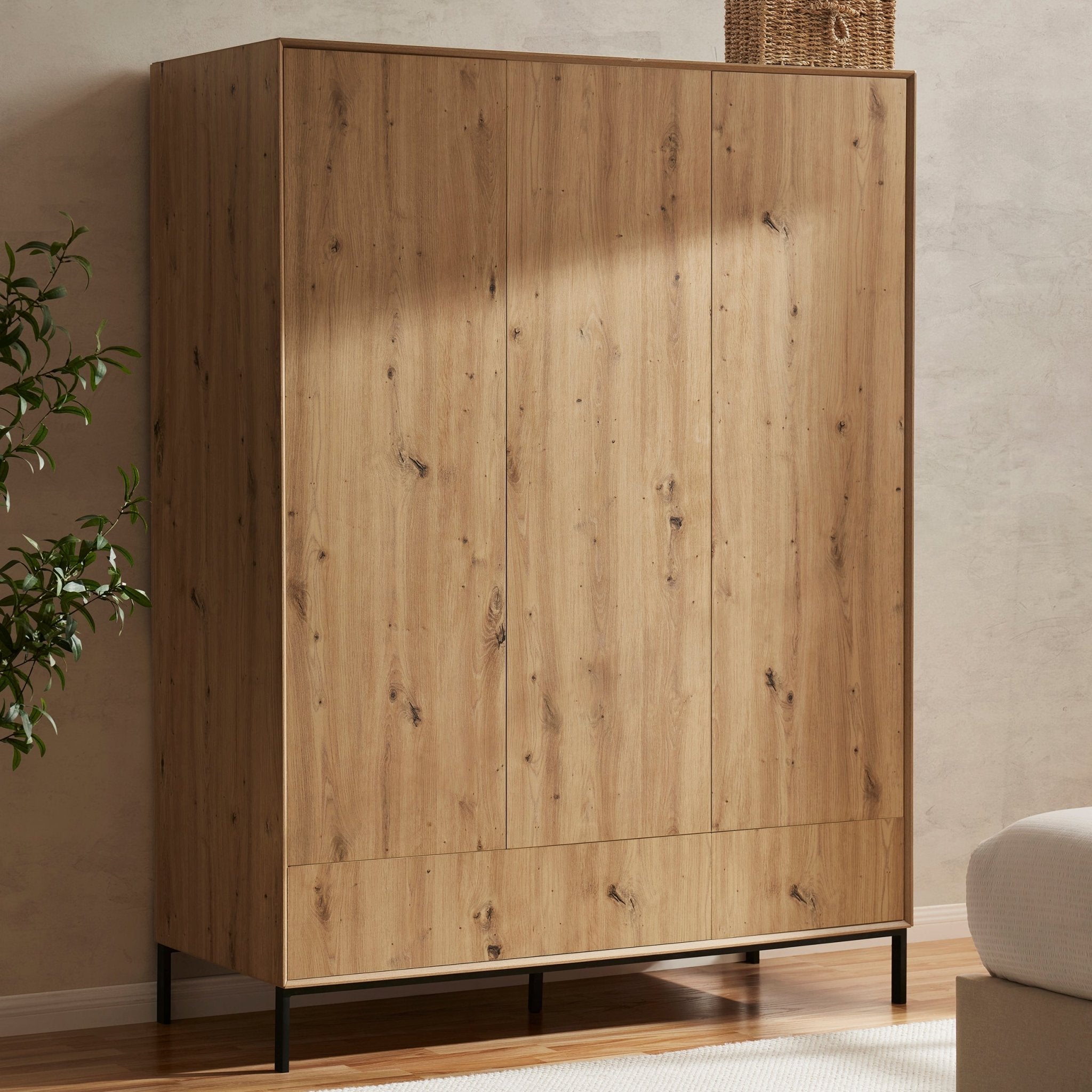 Nova 3 Door Wardrobe with Drawers - Light Wood