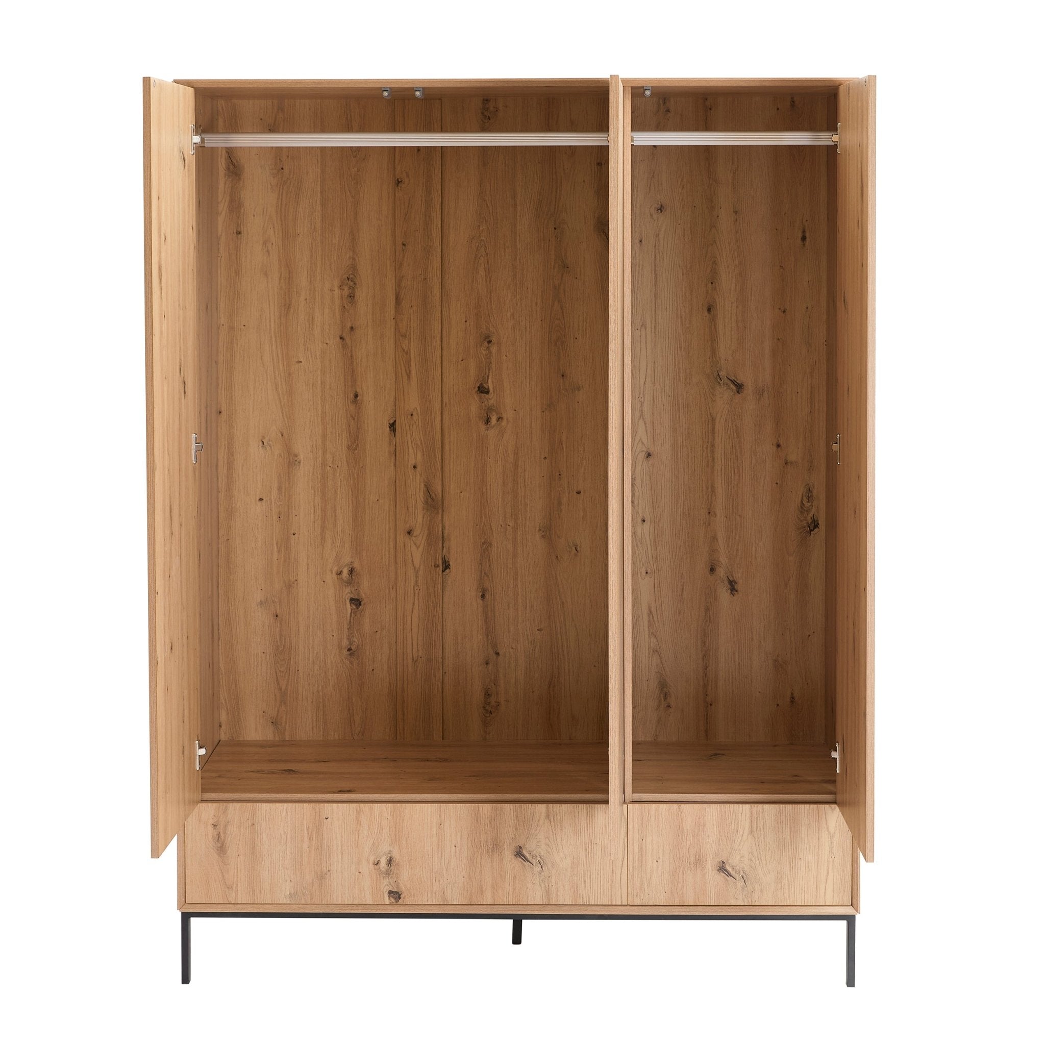 Nova 3 Door Wardrobe with Drawers - Light Wood