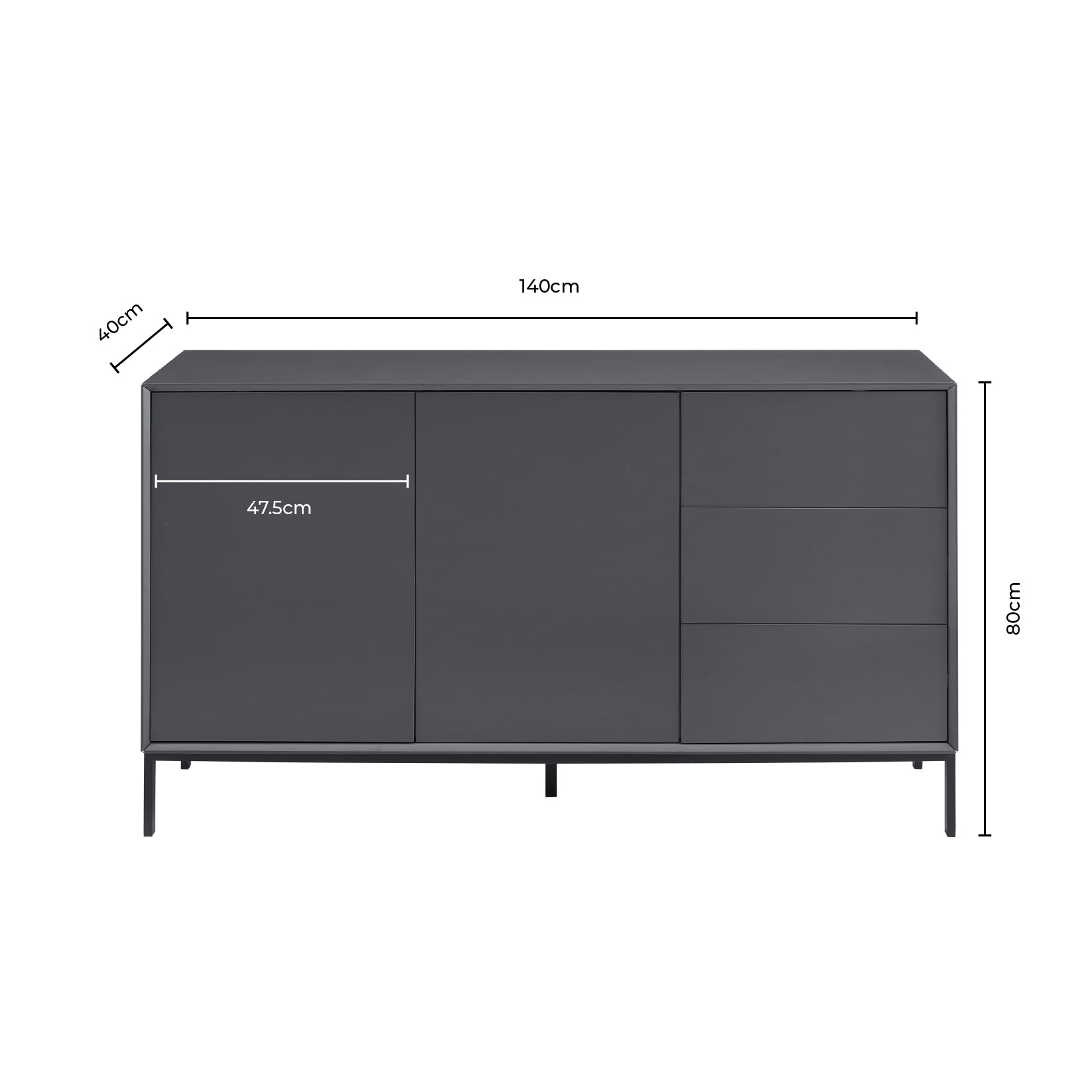 Nova Large Sideboard with Drawers - Charcoal