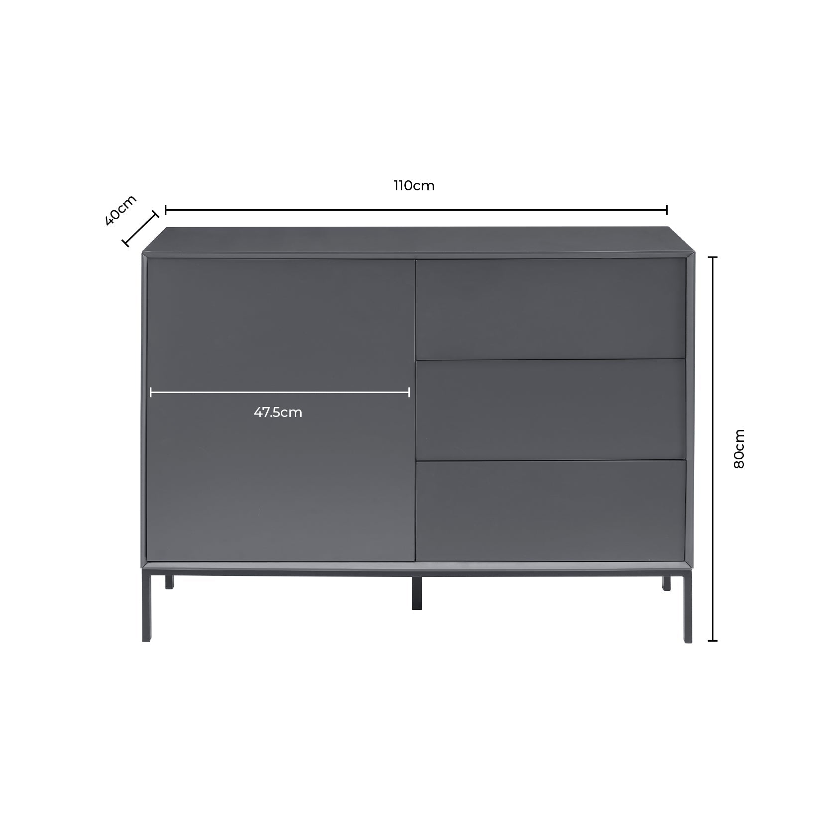 Nova Small Sideboard with Drawers - Charcoal