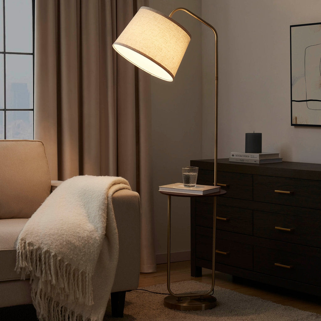 Orianna Floor Lamp with Side Table - Gold