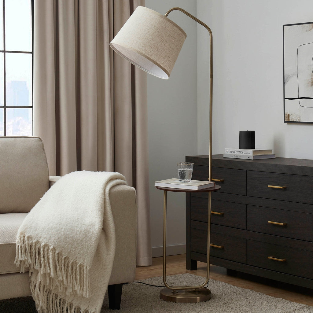 Orianna Floor Lamp with Side Table - Gold