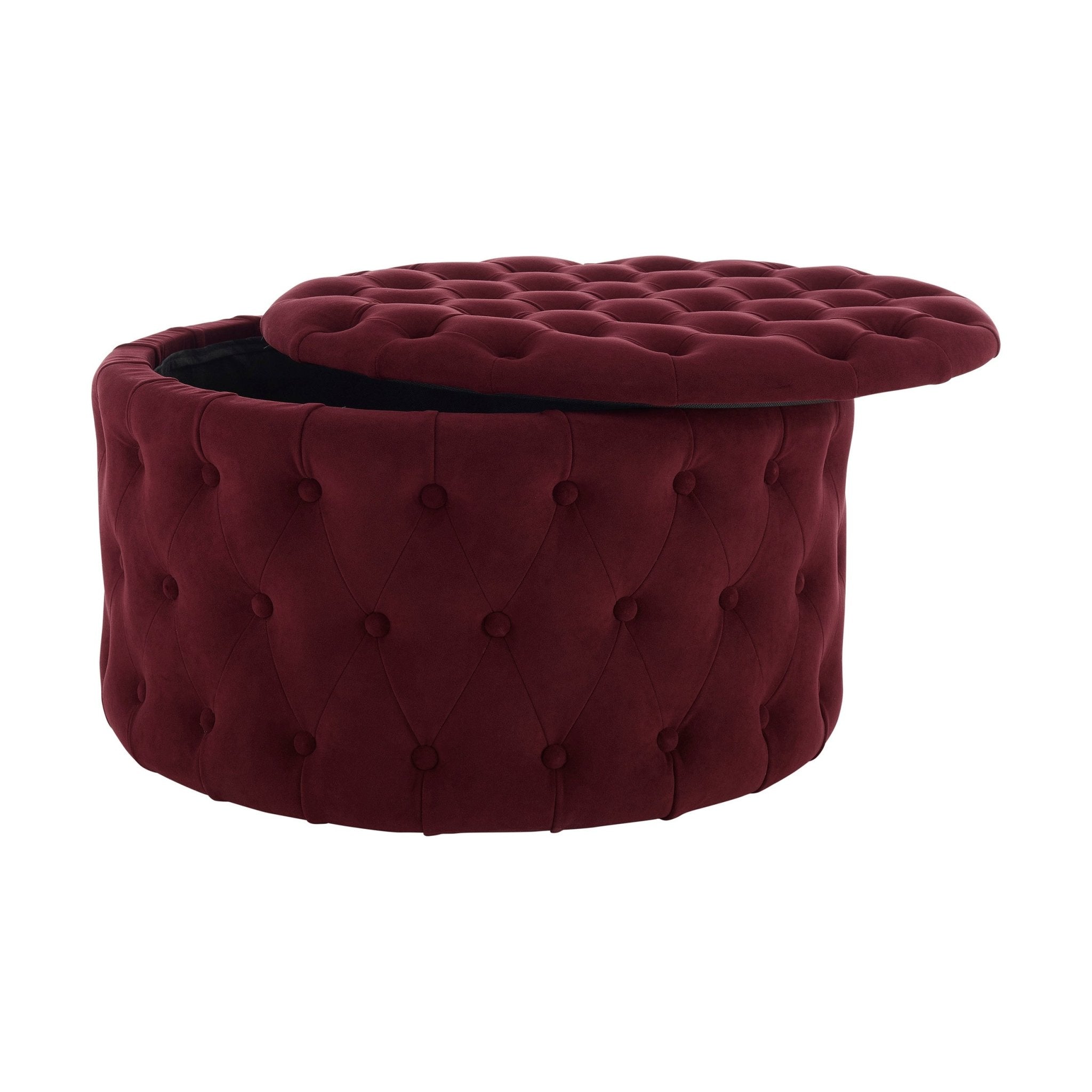 Paisley Buttoned Round Storage Pouffe - Berry