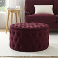 Paisley Buttoned Round Storage Pouffe - Berry