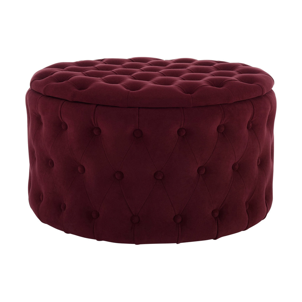 Paisley Buttoned Round Storage Pouffe - Berry