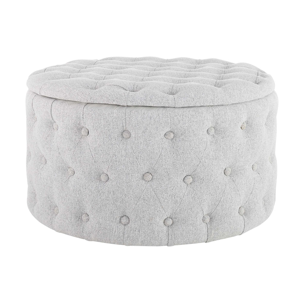 Paisley Buttoned Round Storage Pouffe - Light Grey