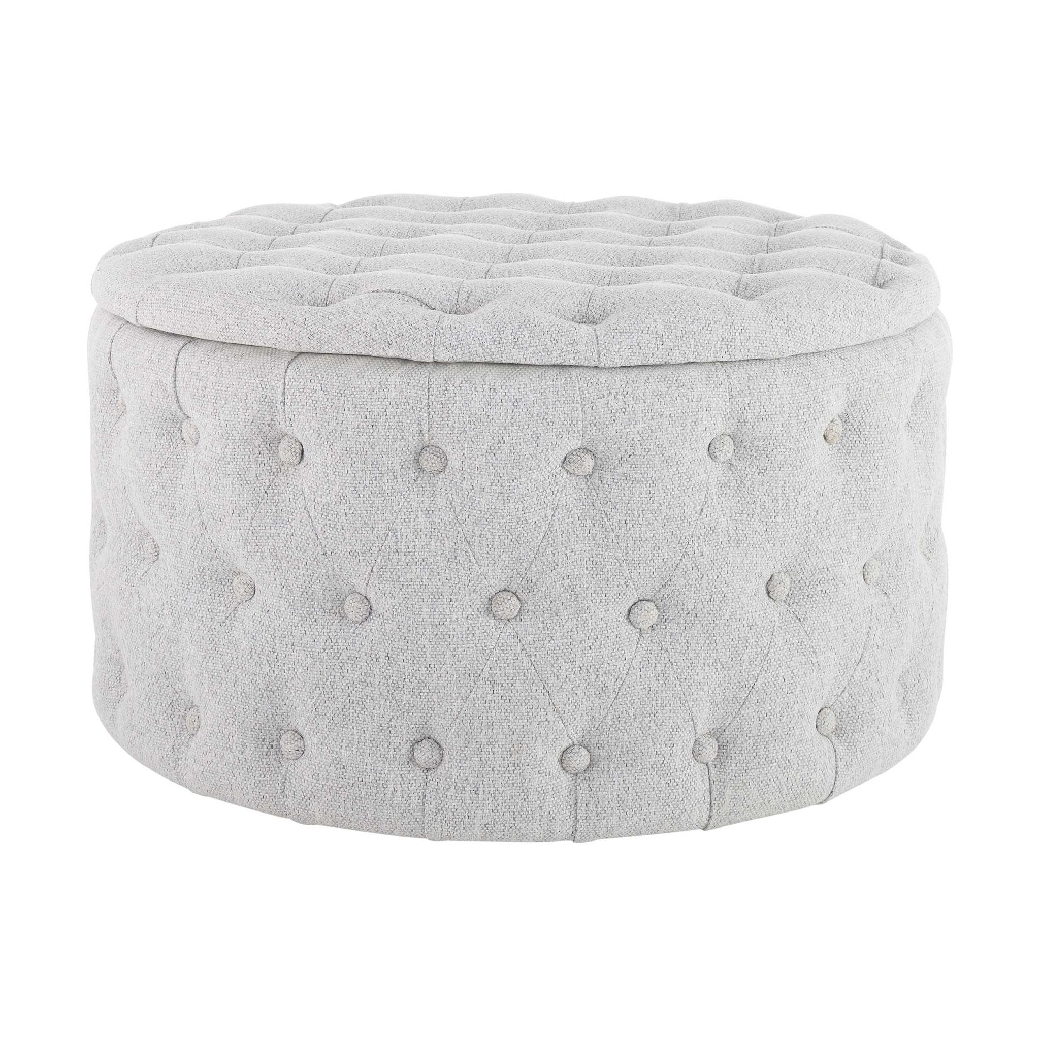 Paisley Buttoned Round Storage Pouffe - Light Grey