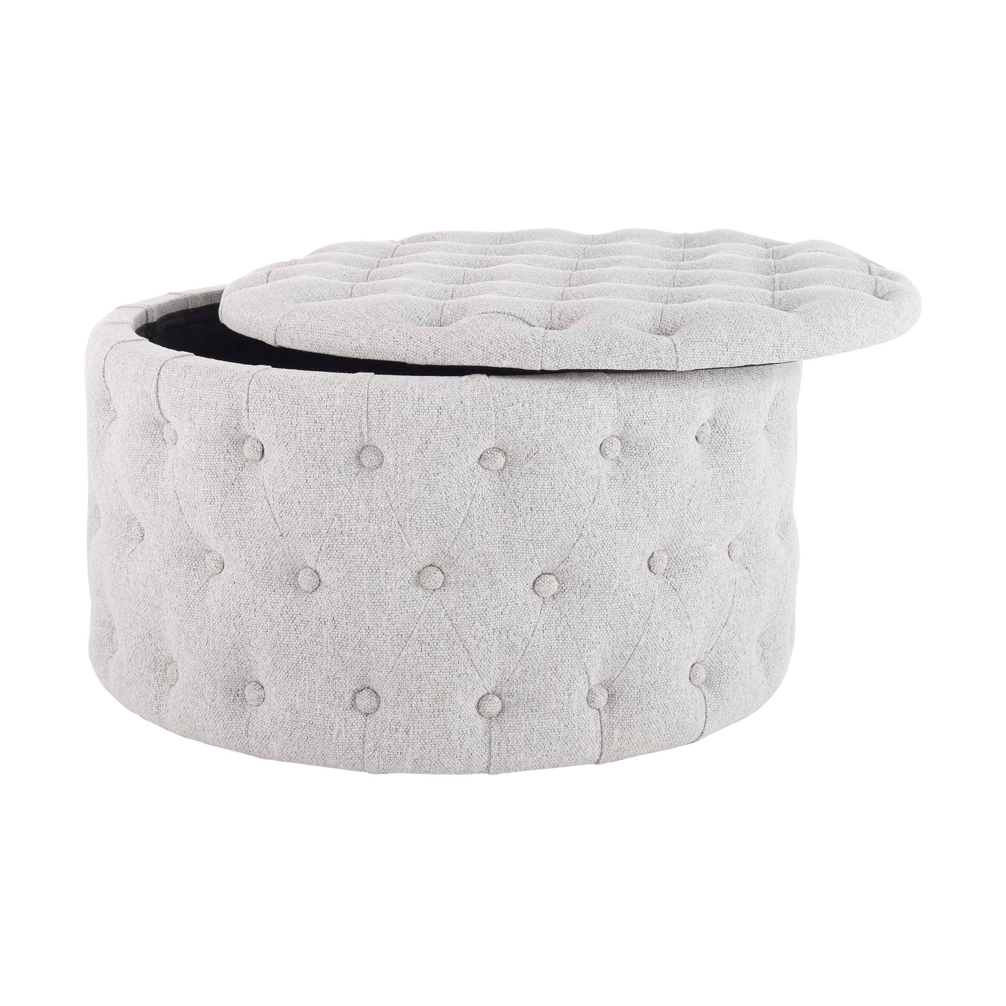 Paisley Buttoned Round Storage Pouffe - Light Grey