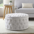 Paisley Buttoned Round Storage Pouffe - Light Grey