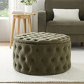 Paisley Buttoned Round Storage Pouffe - Olive