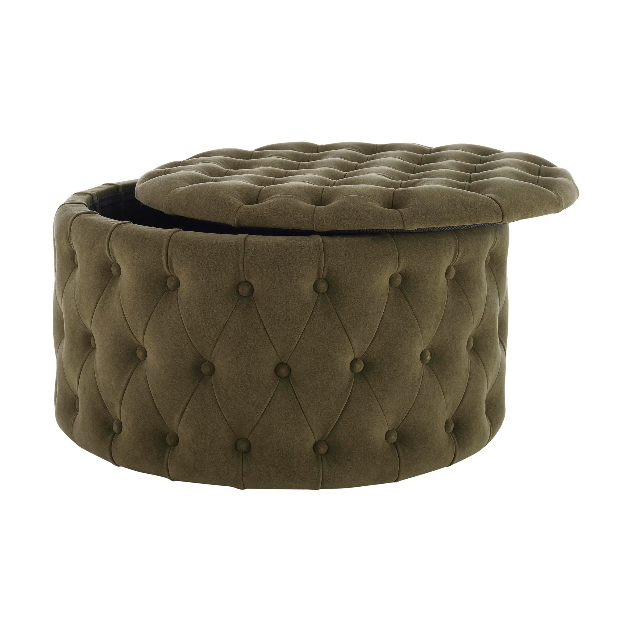 Paisley Buttoned Round Storage Pouffe - Olive