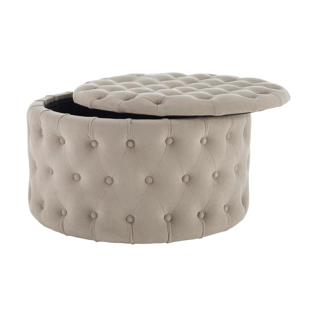 Paisley Buttoned Round Storage Pouffe - Sand