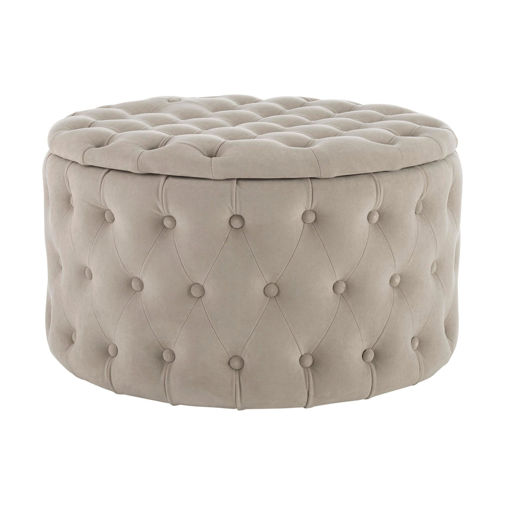 Paisley Buttoned Round Storage Pouffe - Sand