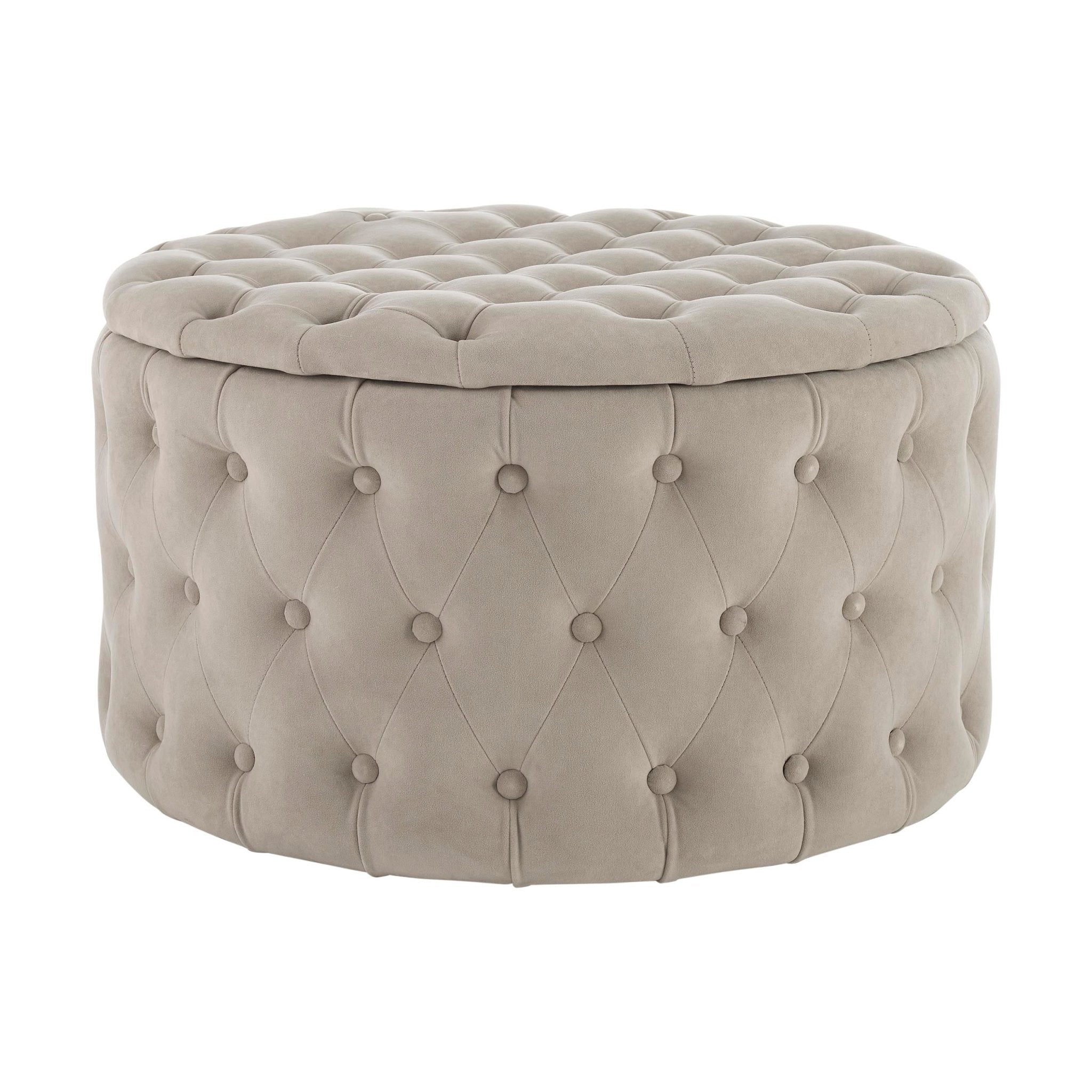 Paisley Buttoned Round Storage Pouffe - Sand