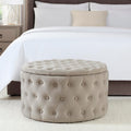 Paisley Buttoned Round Storage Pouffe - Sand