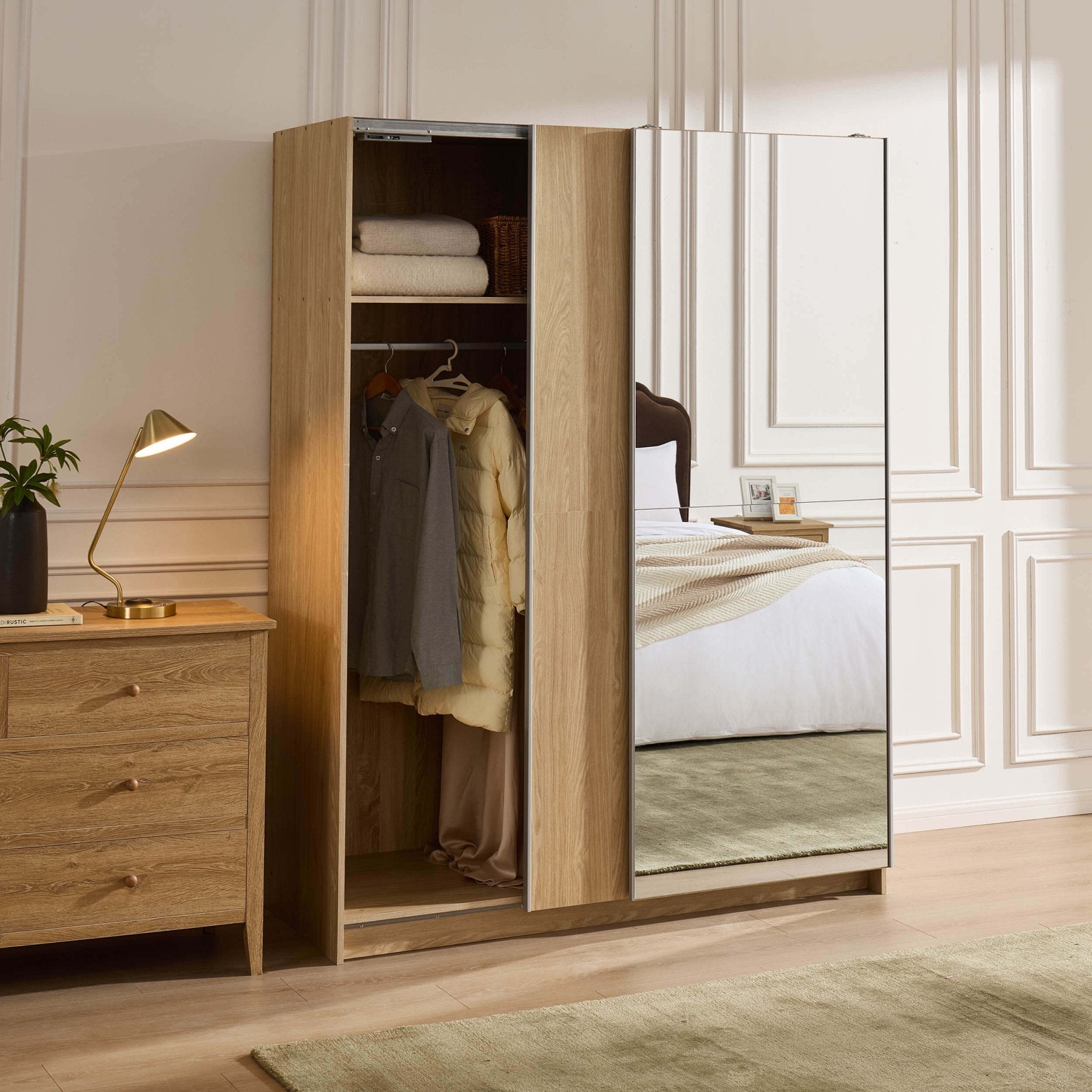 Penelope 150cm 2 Door Sliding Wardrobe - Light Wood