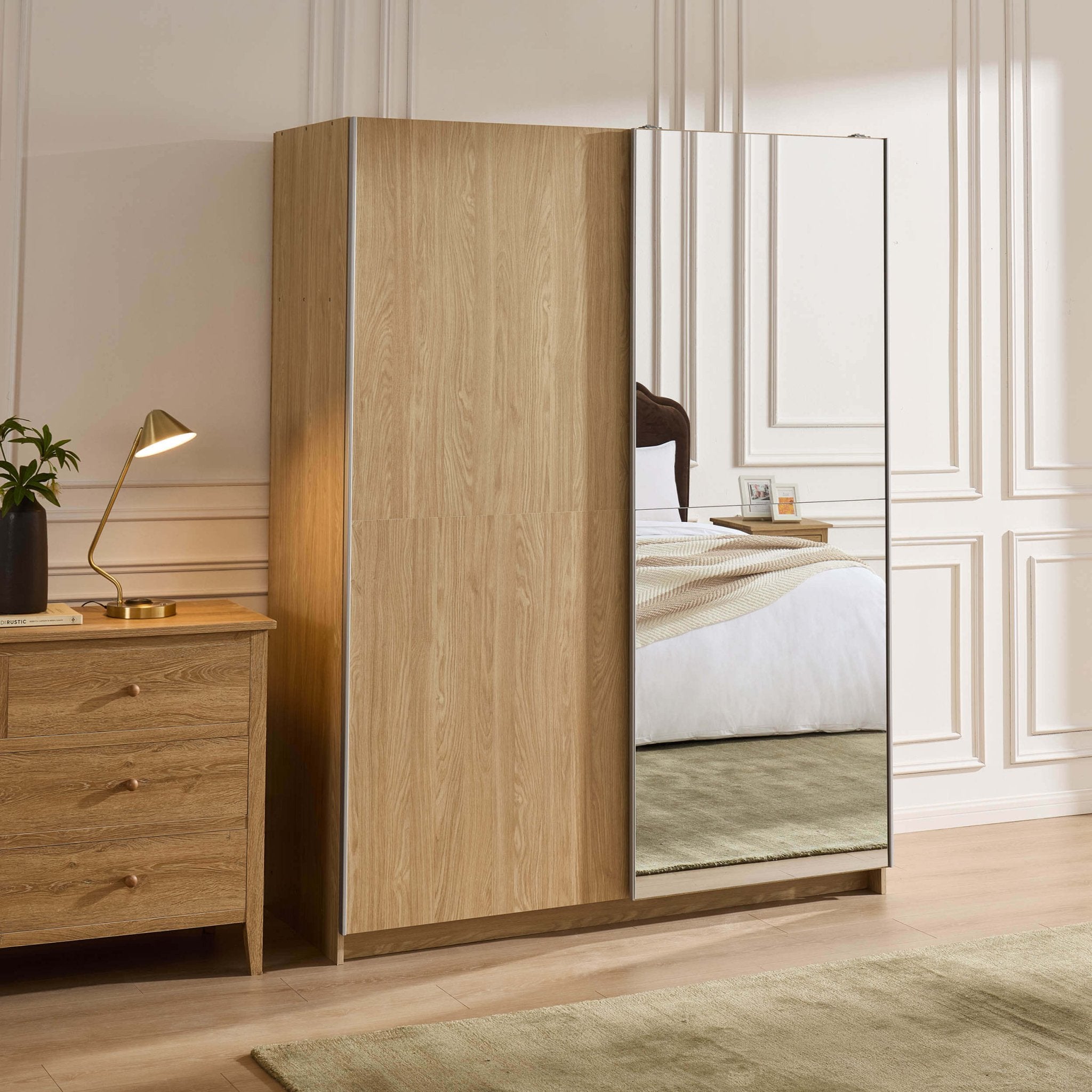 Penelope 150cm 2 Door Sliding Wardrobe - Light Wood