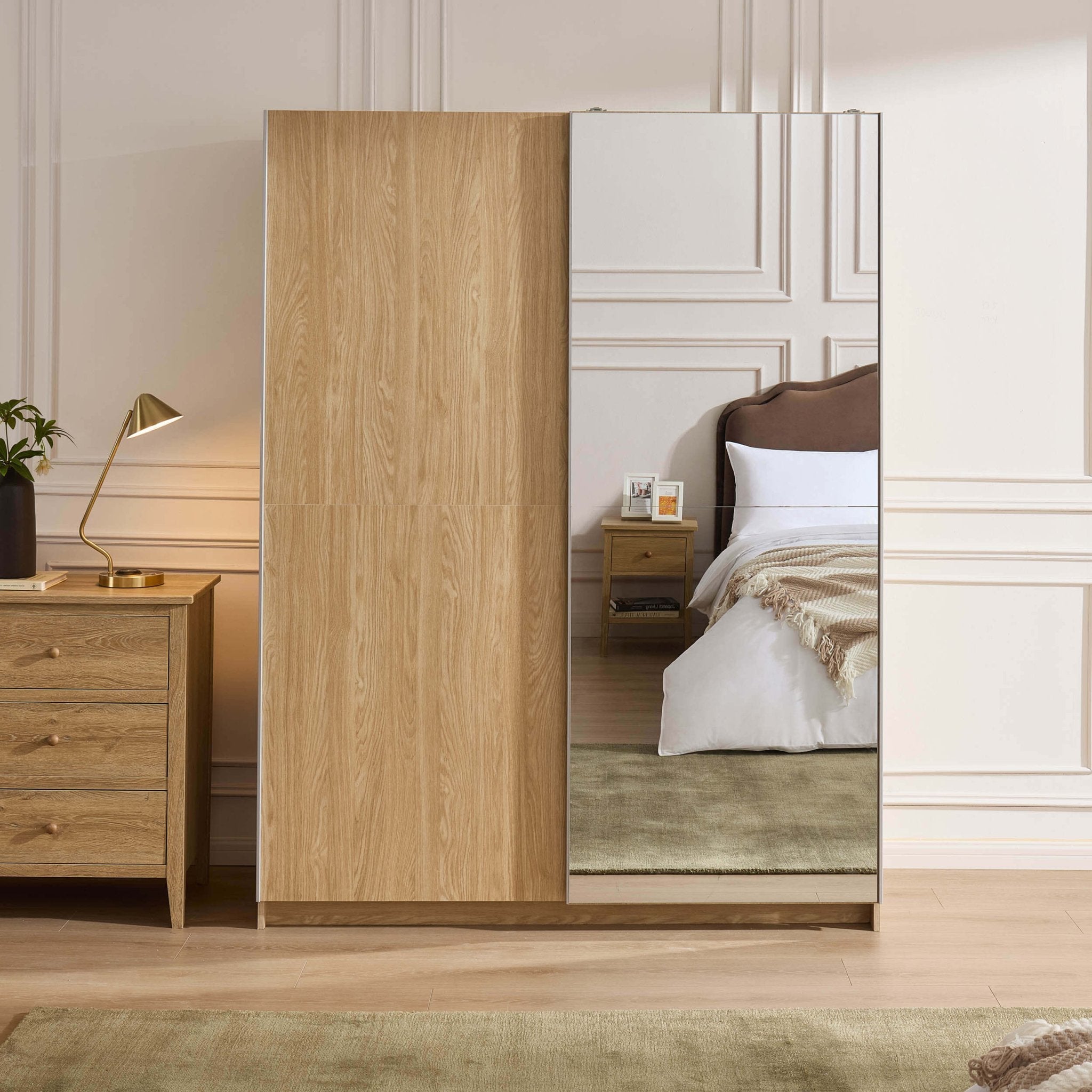 Penelope 150cm 2 Door Sliding Wardrobe - Light Wood
