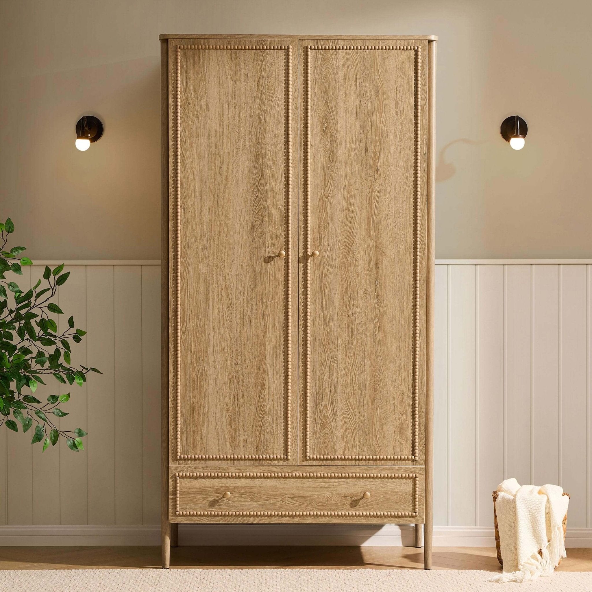 Posy Bobbin 2 Door Wardrobe with Drawer - Light Wood