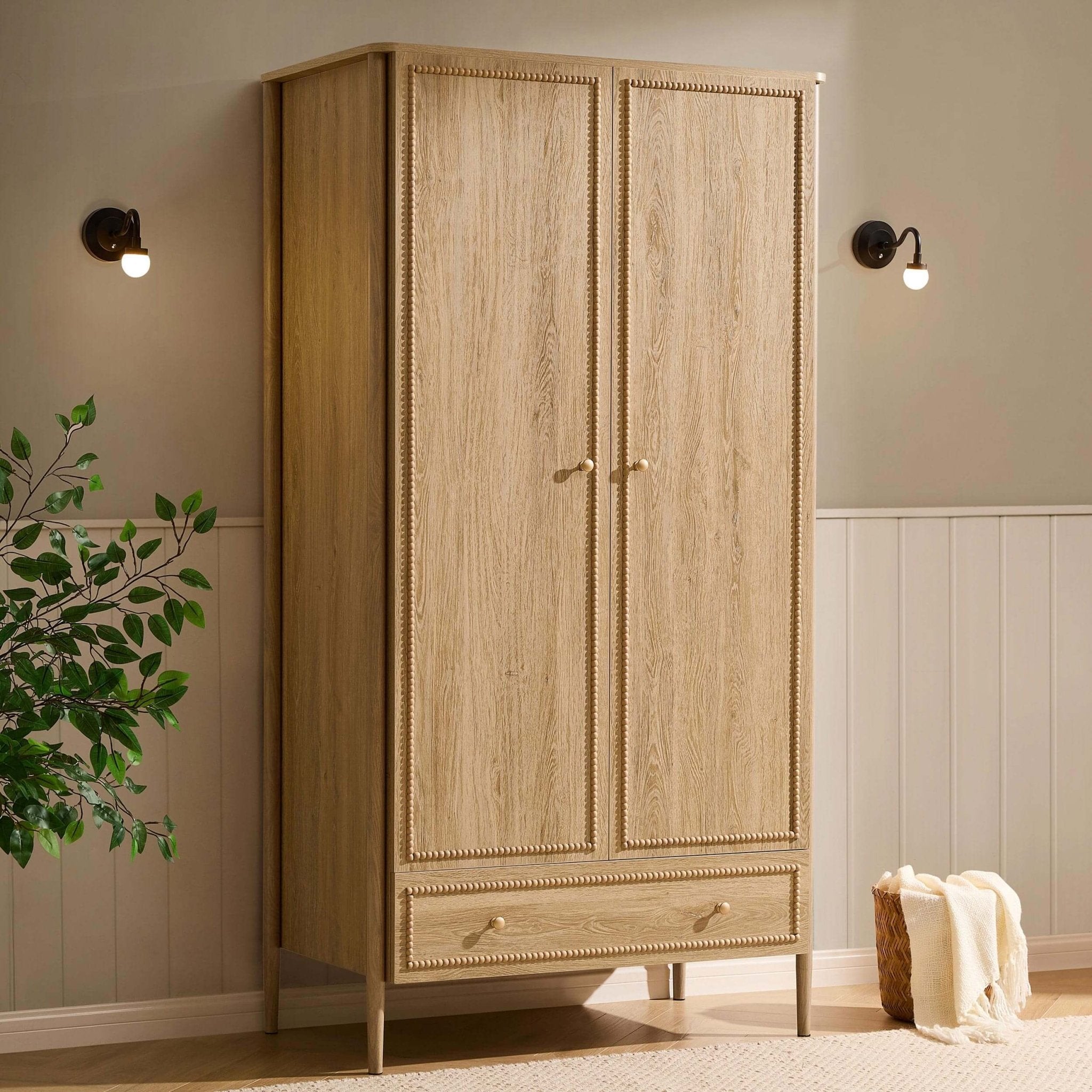 Posy Bobbin 2 Door Wardrobe with Drawer - Light Wood