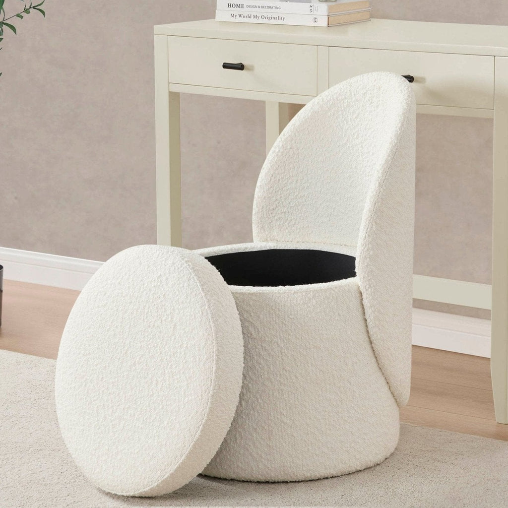 Primrose Boucle Dressing Table Storage Stool - Off White