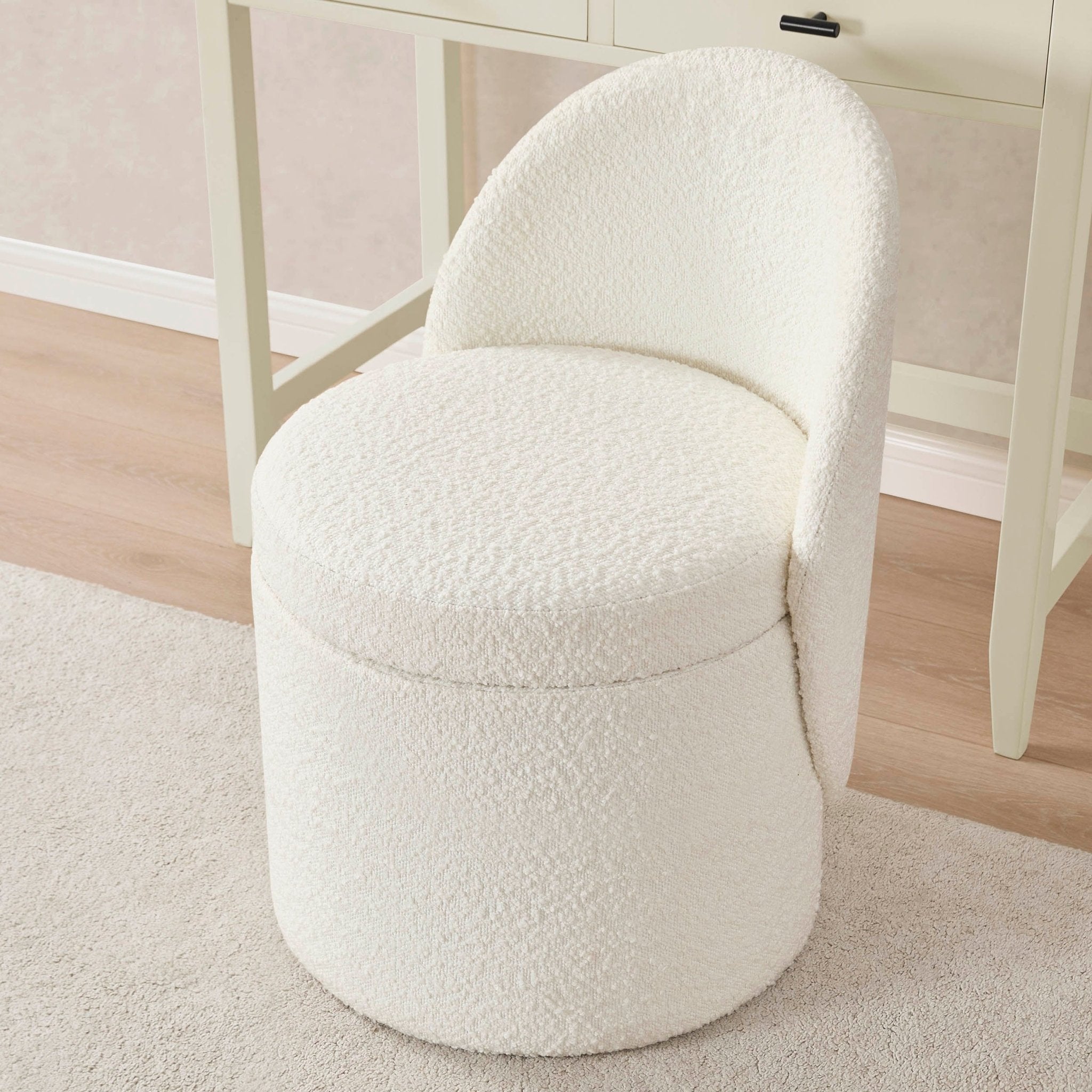 Primrose Boucle Dressing Table Storage Stool - Off White
