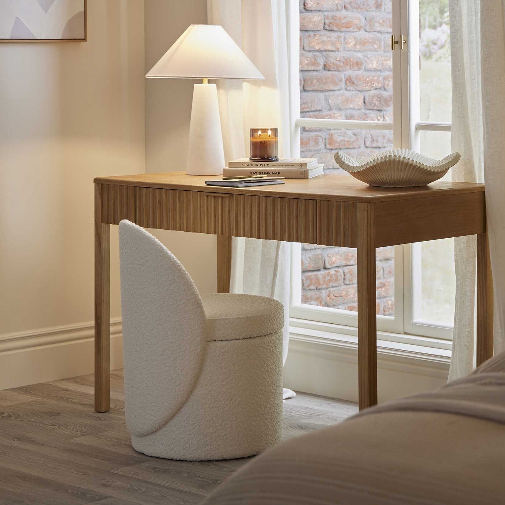 Primrose Boucle Dressing Table Storage Stool - Off White