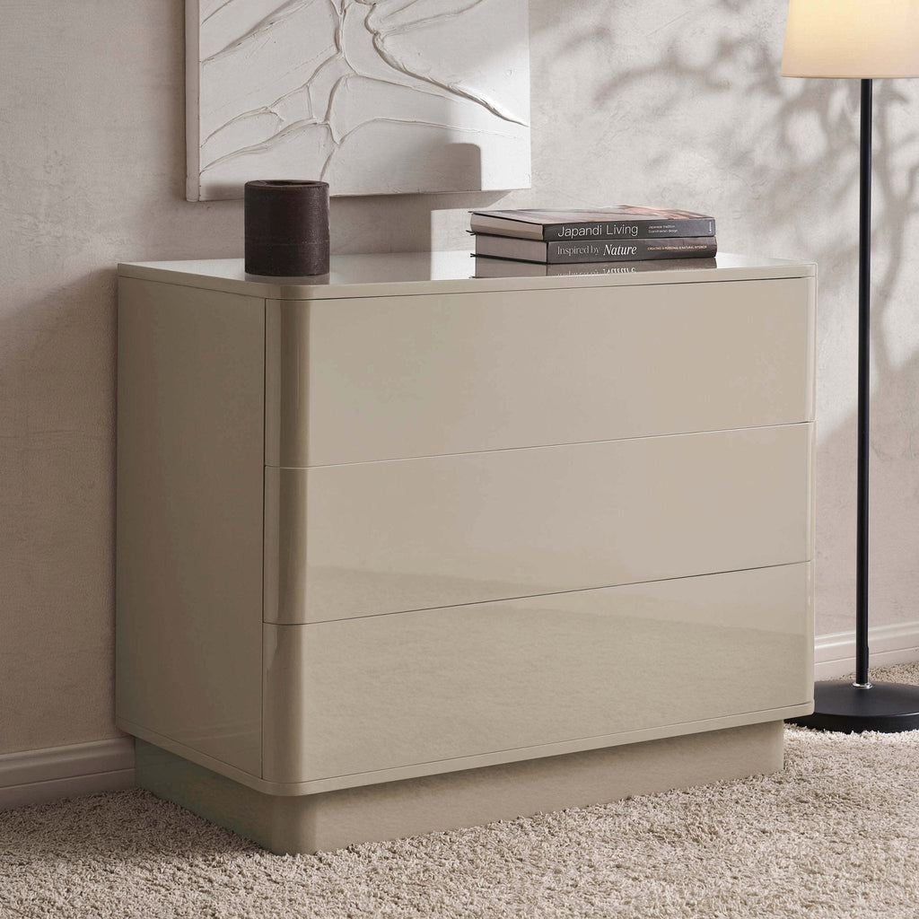 Romilly High Gloss 3 Drawer Chest - Taupe