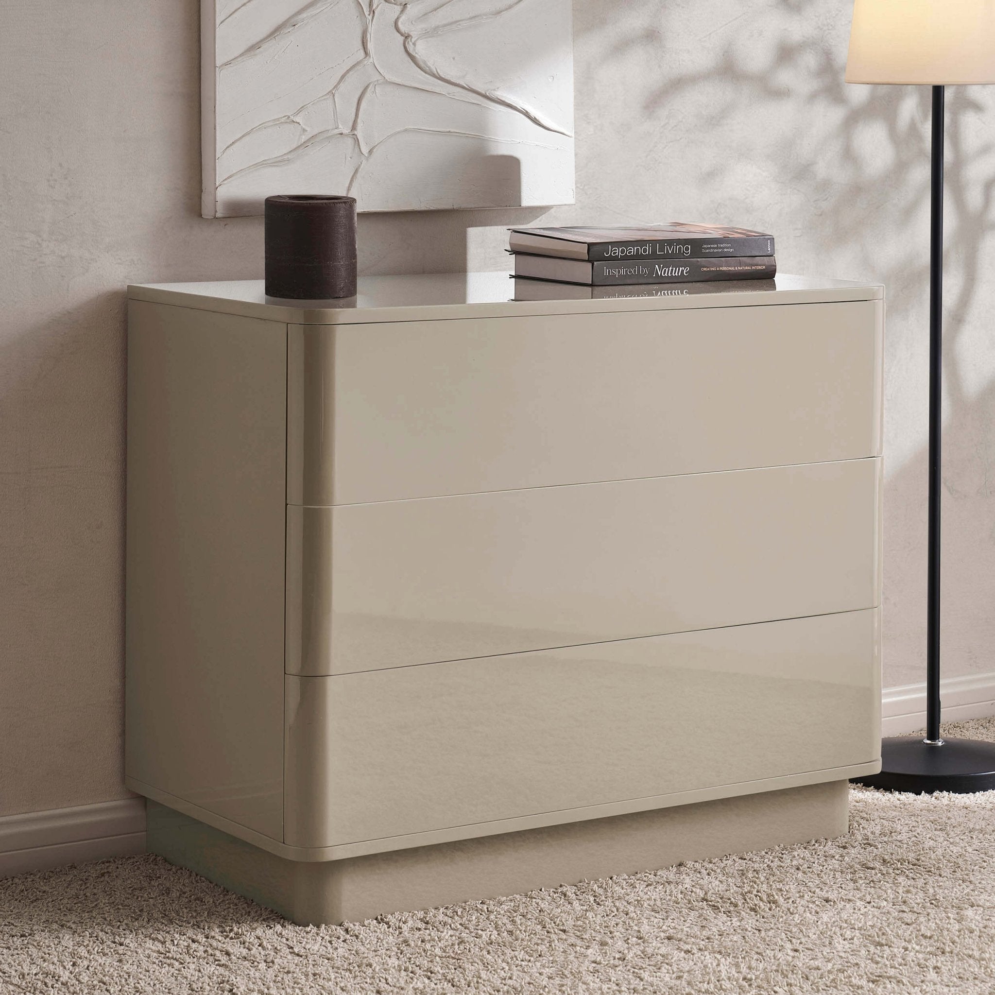 Romilly High Gloss 3 Drawer Chest - Taupe