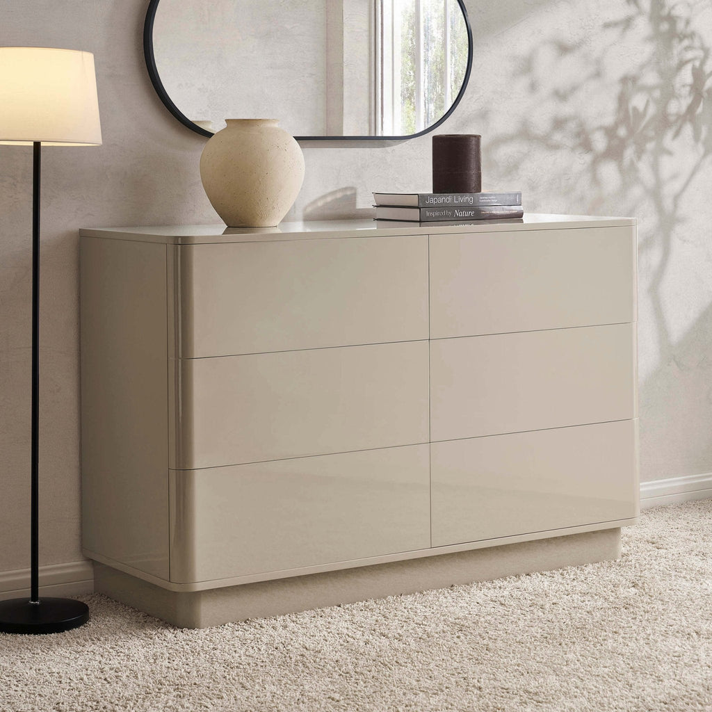 Romilly High Gloss 6 Drawer Chest - Taupe