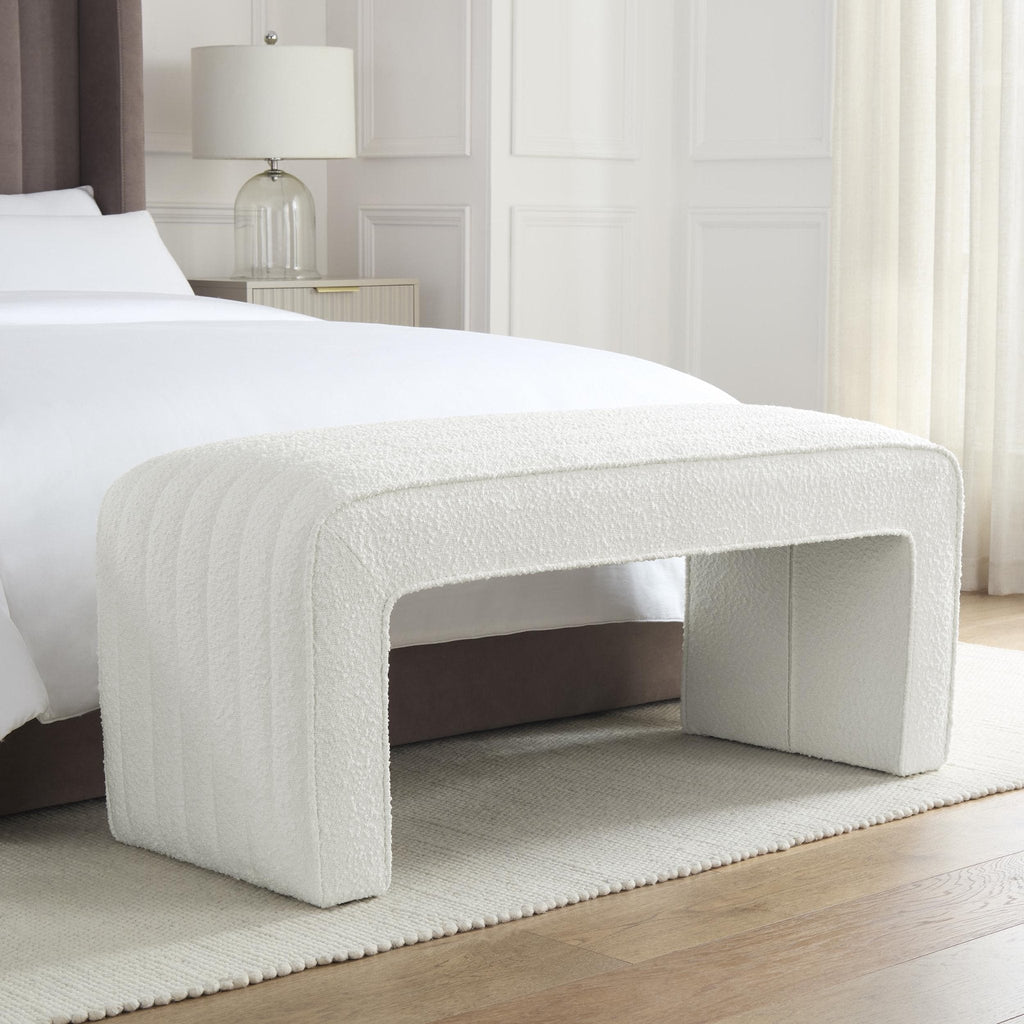 Rosewood Panelled Bench - Boucle Ivory