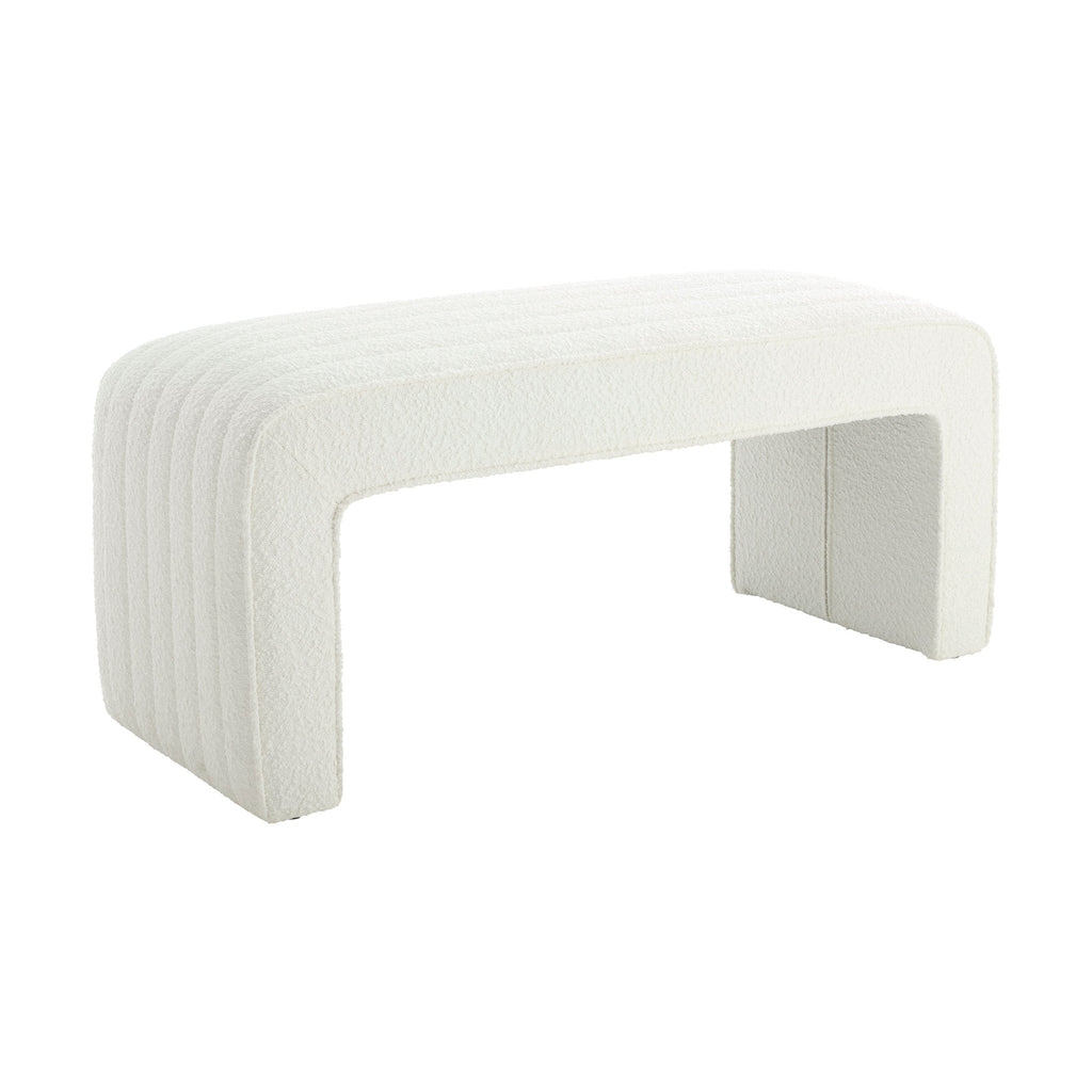 Rosewood Panelled Bench - Boucle Ivory