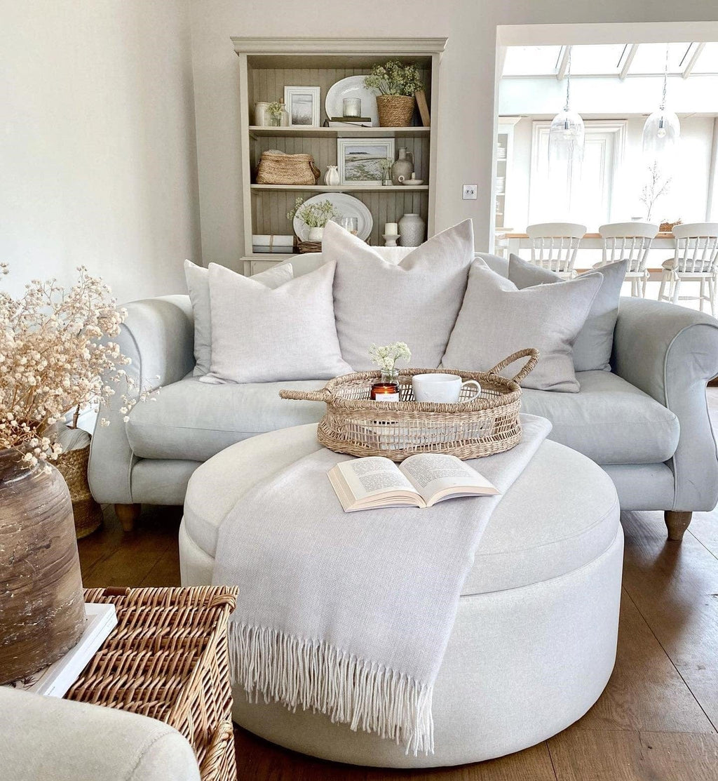 Stockton Round Storage Pouffe - Linen Natural