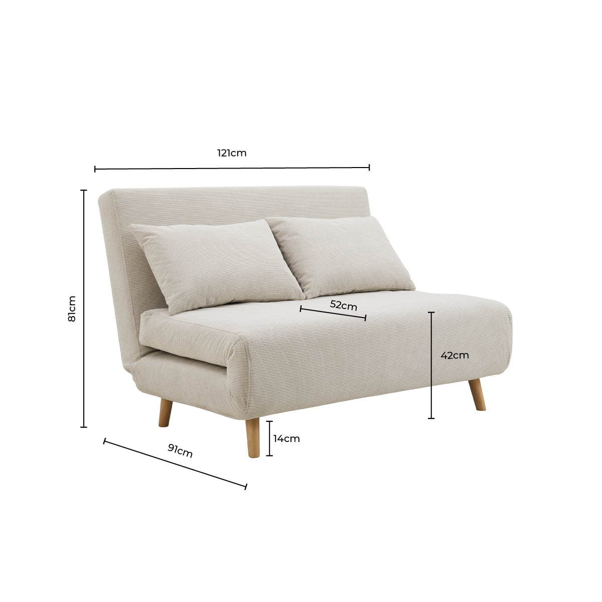 Seattle Double Click Clack Sofa Bed - Corduroy - Pebble