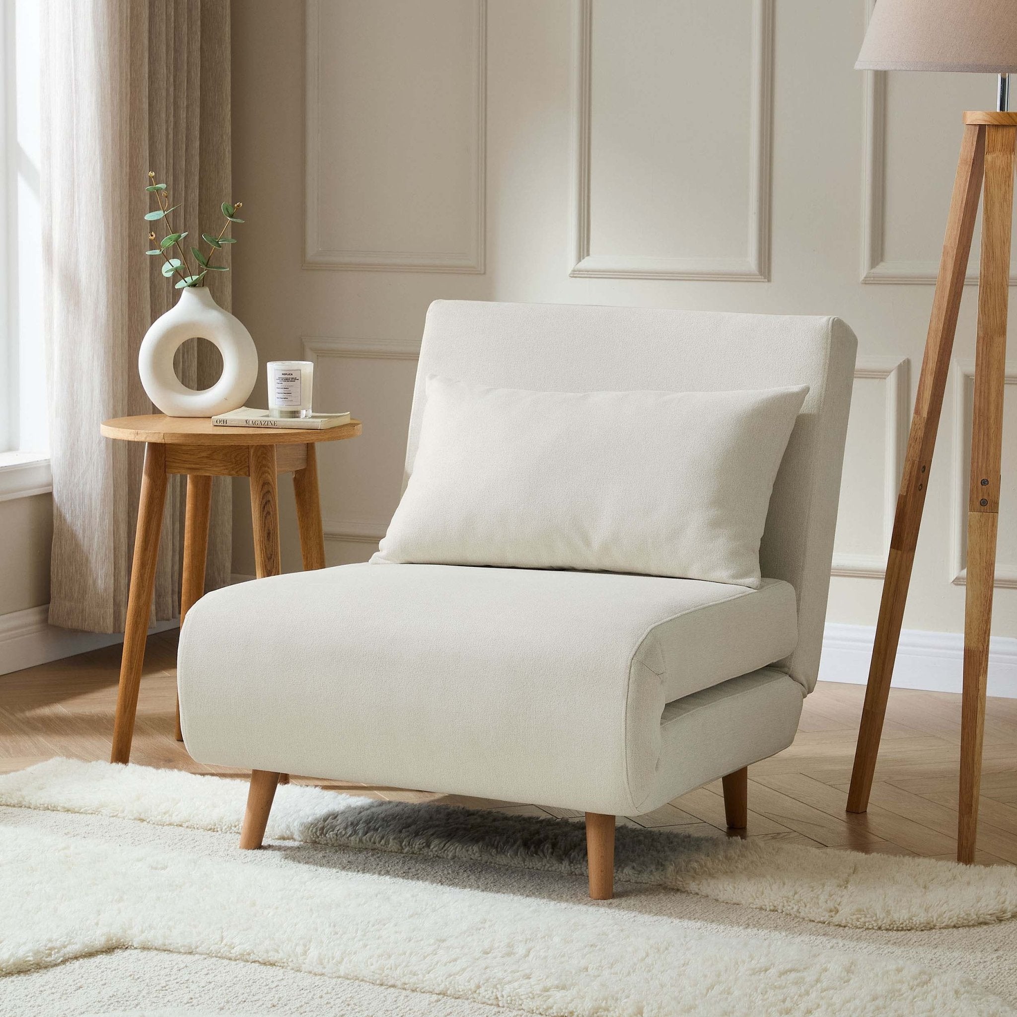 Seattle Single Click Clack Sofa Bed - Cream Linen