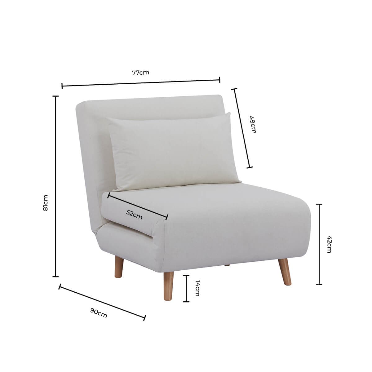 Seattle Single Click Clack Sofa Bed - Cream Linen