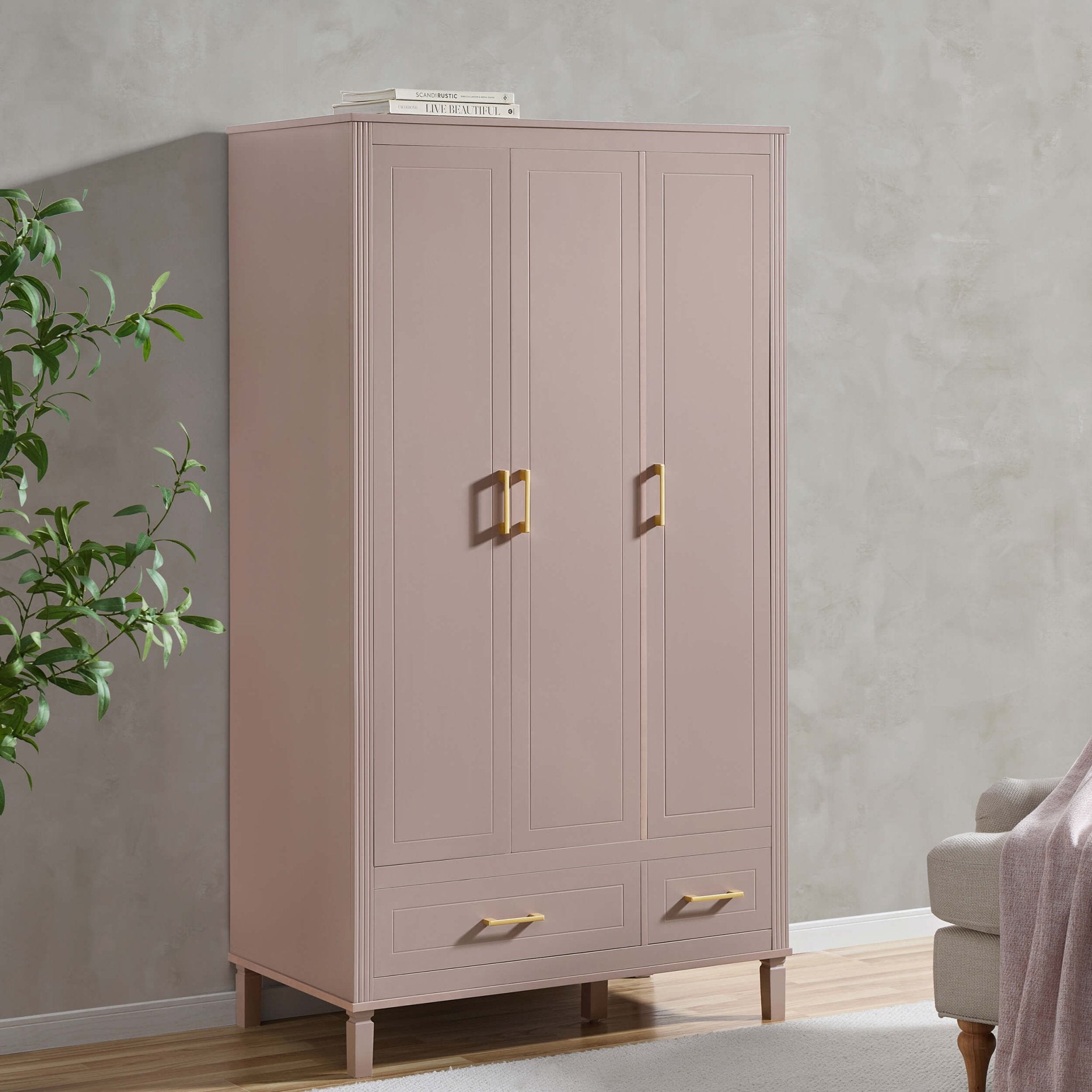 Sienna 3 Door Wardrobe with Drawers - Dusty Mauve