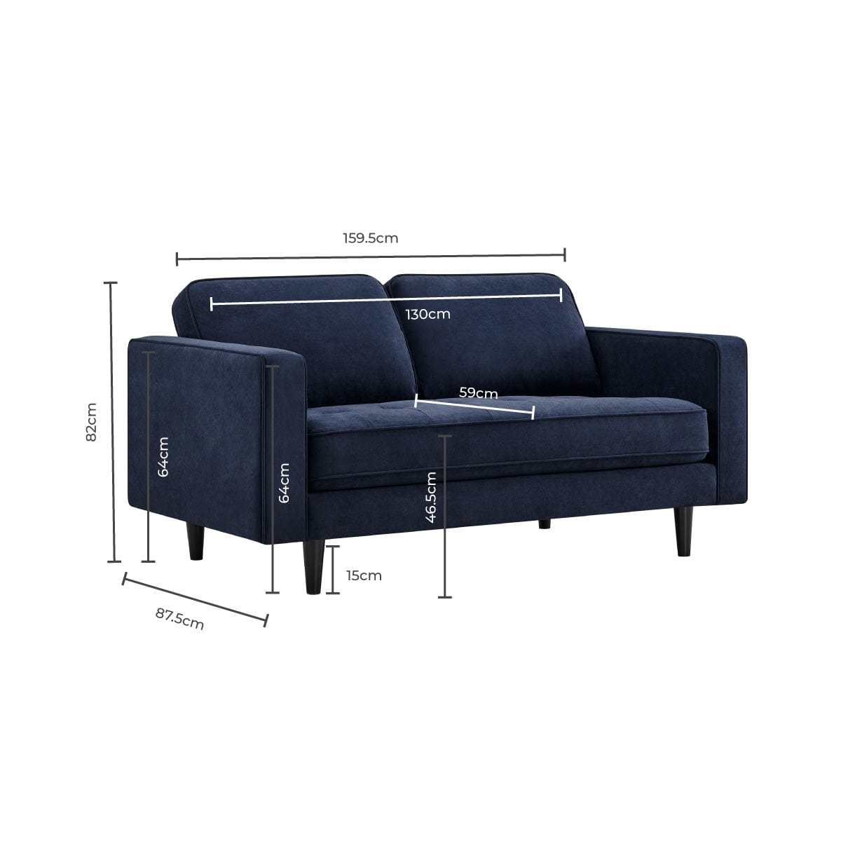Sloane 2 Seater Sofa - Midnight