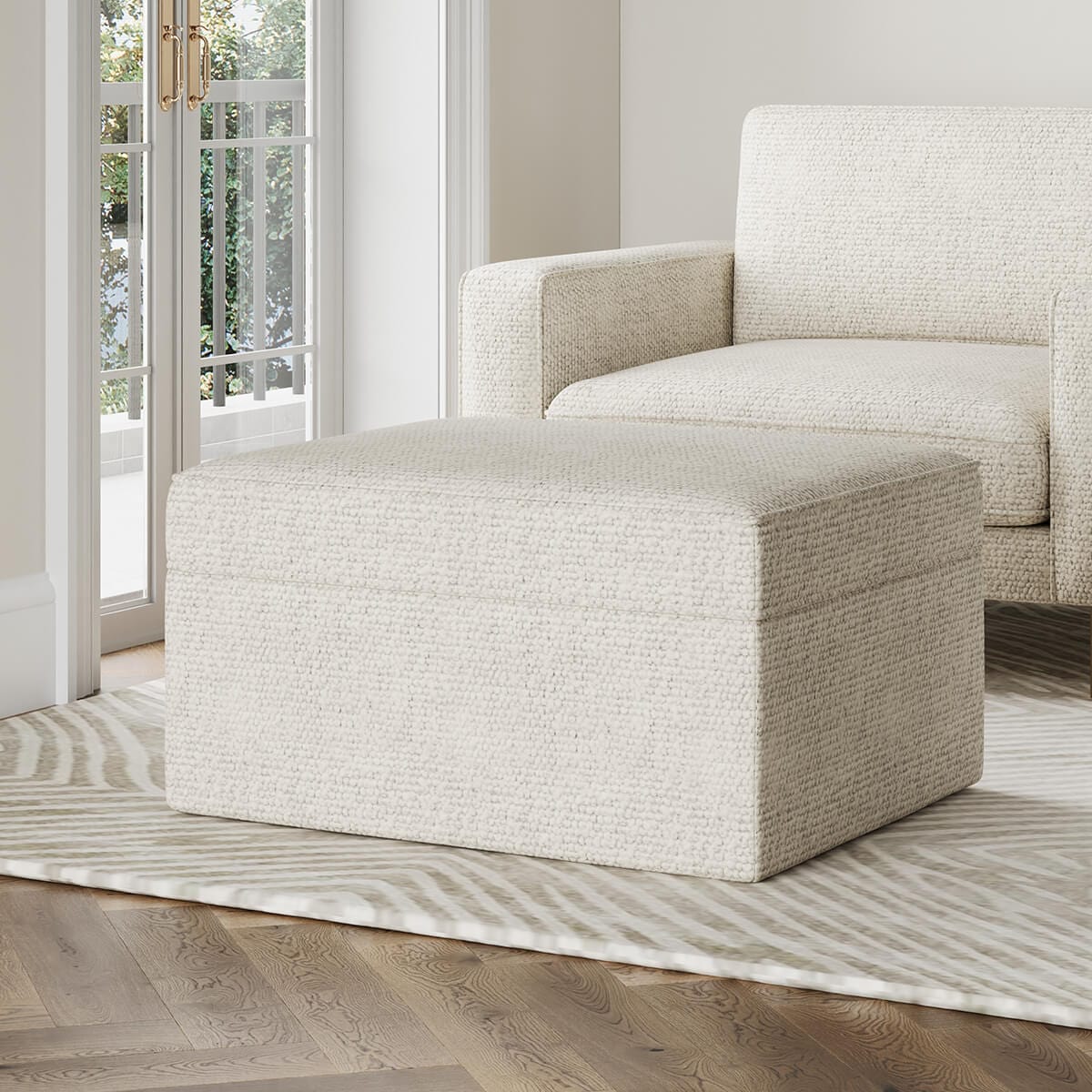 Soho Bouclé Ottoman Storage Pouffe - Ivory