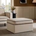 Soho Ottoman Storage Pouffe - Cream Linen/Black