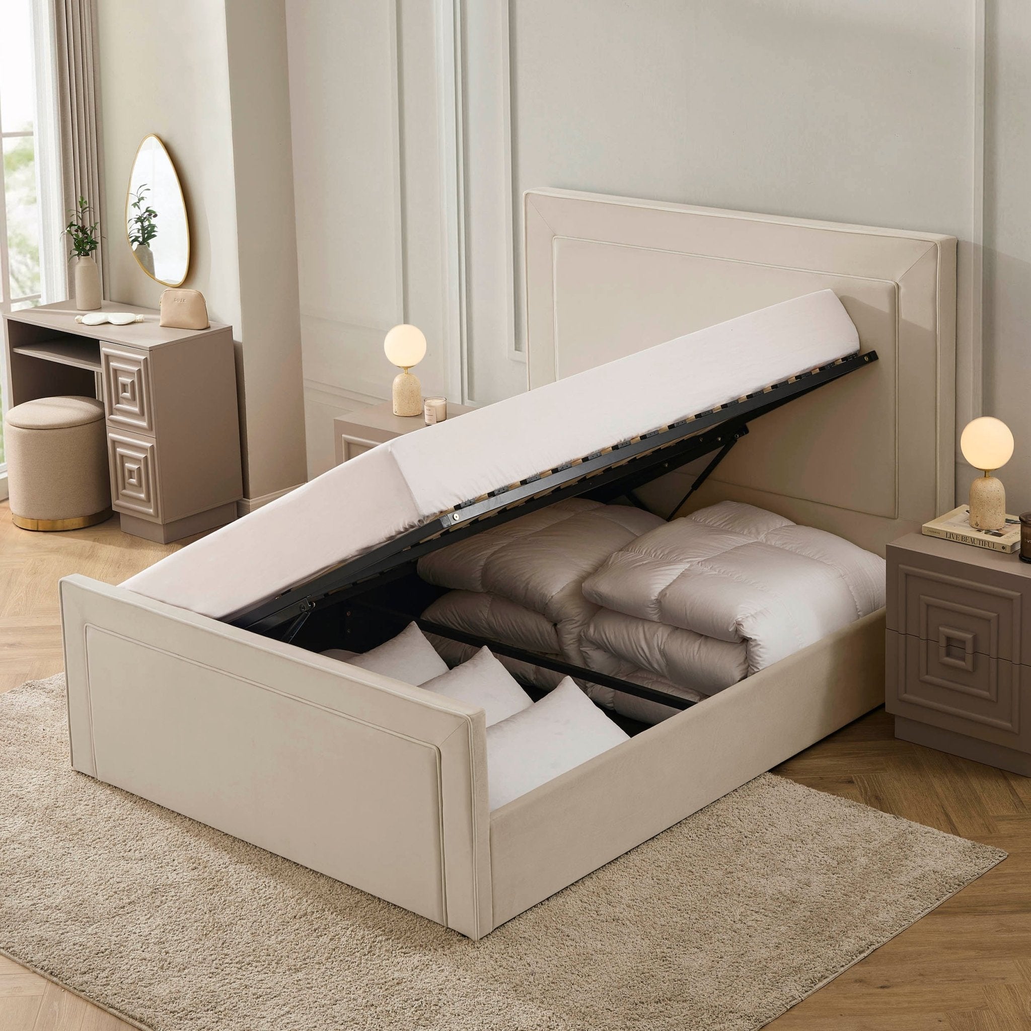 Sorrento Ottoman Storage Bed - Ecru/White