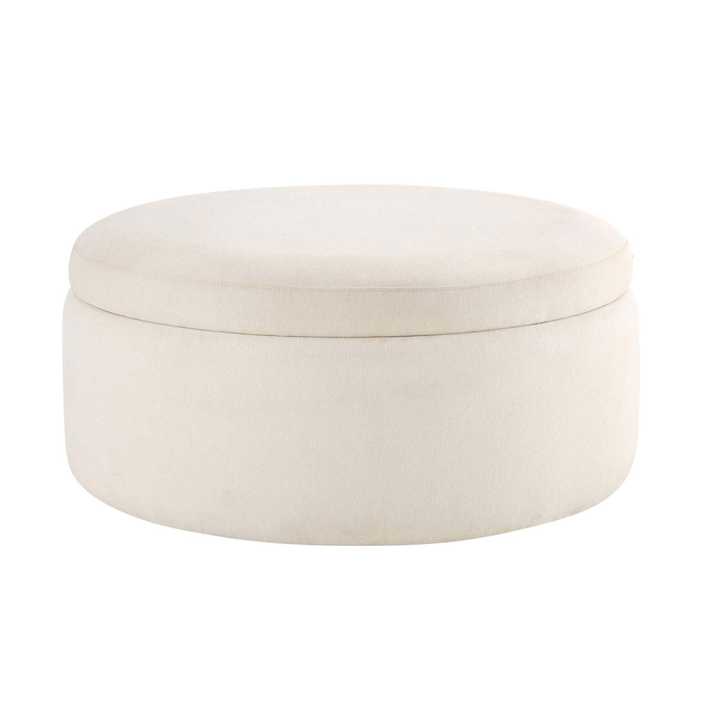 Stockton Round Storage Pouffe - Cream Linen